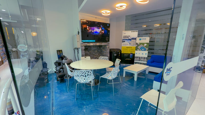 Showroom lounge for reviewing pool equipment and automation options